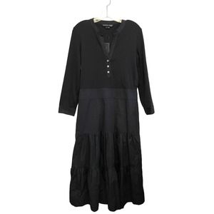 NWT Veronica Beard Peralta Midi Dress Tiered Skirt Size Medium Black Long Sleeve